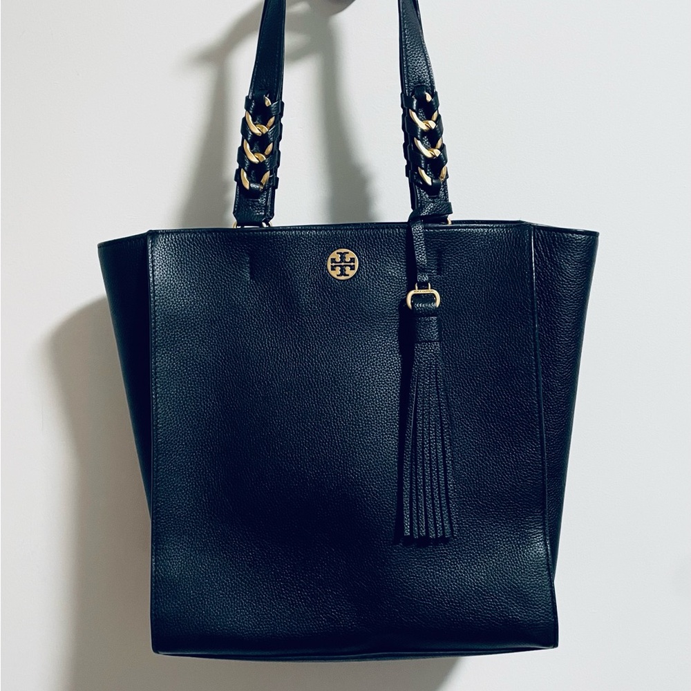 Tory Burch Tote Bag with Fringe Black Large